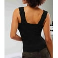 thumbnail image 5 of Women'S Square Neck Wide Strap Crop Tank Tops Flower Going Out Slim Fit Lettuce Trim Black S, 5 of 6