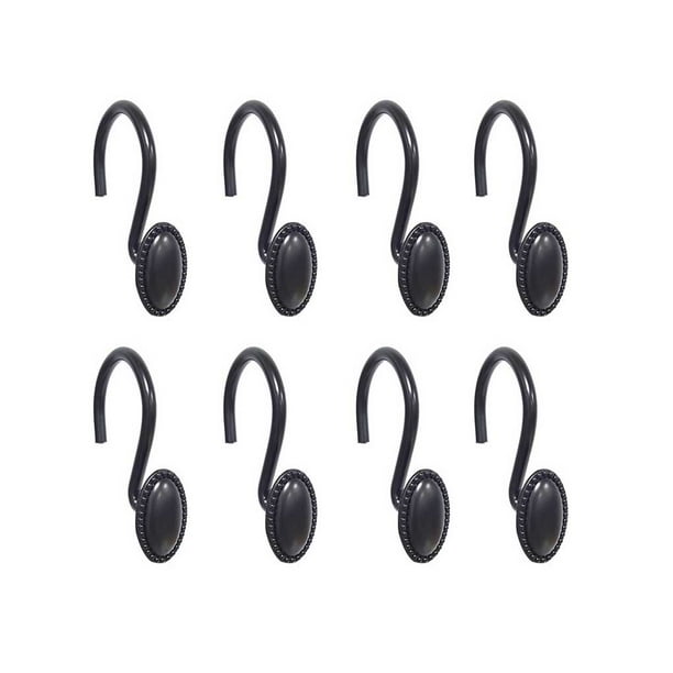 Advancent Gancho para cortina de ventana de 12 piezas, soporte para colgar cortinas de ducha, postes, ganchos, cortina para sala de estar, Juegos de accesorios de baño Negro