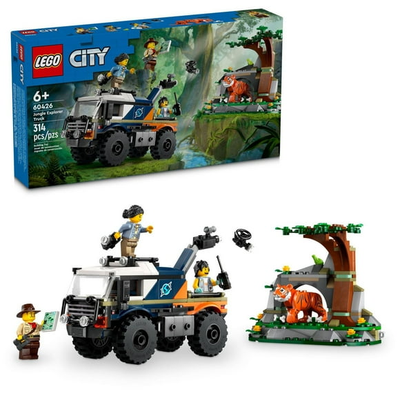 LEGO City Jungle Explorer Off-Road Truck Building Set, Car Toy for Kids Ages 6 and Up, Fun Birthday Gift Idea, Off-Road Toy Truck Vehicle, 3 Adventurer Minifigures, Tiger Figure, Jungle Toy, 60426, Includes 314 Pieces, Ages 6+