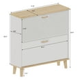 thumbnail image 3 of Lisonu Slim Shoe Cabinet, White & Natural Wood. 2 Flip Drawer Shoe Rack for Entryway, Holds 8-16 Pairs. MDF Organizer with Wood Legs, 9.45" Deep., 3 of 11