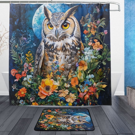 BZSMCE Shower Curtain and Bath Accessory Set,Owl Of The Night Pattern