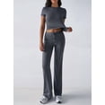 thumbnail image 5 of Women'S 2 Piece Lounge Sets Short Sleeve Tops Fold-over Flare Pants Casual Outfits Matching Set Dark Gray M, 5 of 9