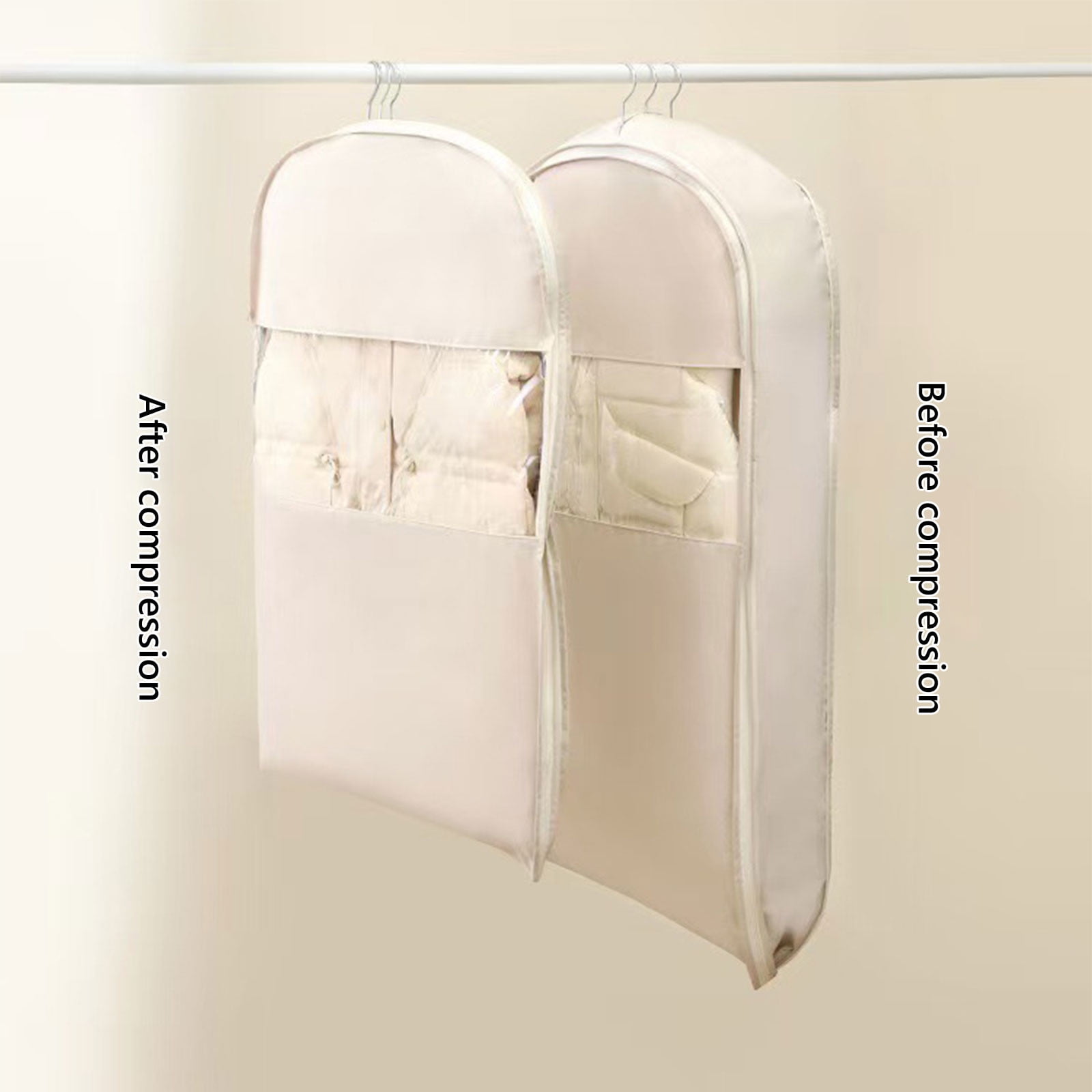 Hxlamzoo 2pc Space-Saving Hanging Garment Bags with Self-Compression Zipper, Waterproof Polyester Clothes Organizer for Down Coats & Winter Wear