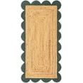 thumbnail image 2 of 2x5 Ft Green & Natural Jute Premium Scalloped Jute Rug – Handcrafted Natural Braided Carpet for Living Room, Bedroom, Entryway – Boho Home Decor, 2 of 5