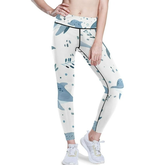 Ckdifva Whale Grass Yoga Pants with Pockets for Women Workout Athletic Yoga Leggings