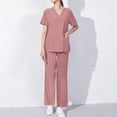 thumbnail image 2 of QATAINLAV Medical Uniform for Women Casual Short Sleeve V Neck Scrub Tops and Baggy Straight Leg Pants 2 Piece Outfits Solid Color Scrubs Sets with Pockets Khaki L Ofertas Flash, 2 of 4