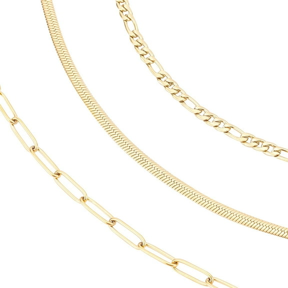 3 Styles Stainless Steel Chain Necklaces Figaro Chain Bulk Gold Plated Paperclip Herringbone Chain Necklaces Jewelry Making Chain Set for DIY Bracelets Crafts Supplies Accessories