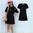 thumbnail image 2 of Abcomgle Summer Dresses for Girls 14-16 Casual A Line Short Sleeve Girls Tshirt Dresses Solid Crew Neck Sundresses Lightweight Dresses,Black,7-8Years, 2 of 7