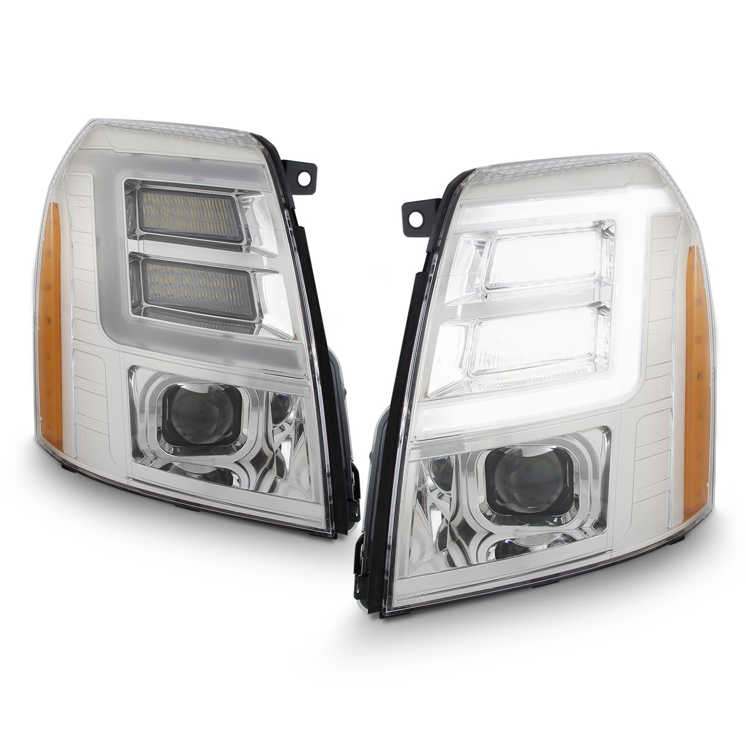 AKKON - For 2007-2014 Cadillac Escalade Xenon/HID Model Type Chrome Housing LED Daytime Running Light Tube Projector Headlight