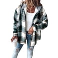 thumbnail image 5 of Women'S Casual Jacket Plaid Long Sleeve Shacket Fleece Lined Hooded Jackets Warm Coat Green 4XL, 5 of 9