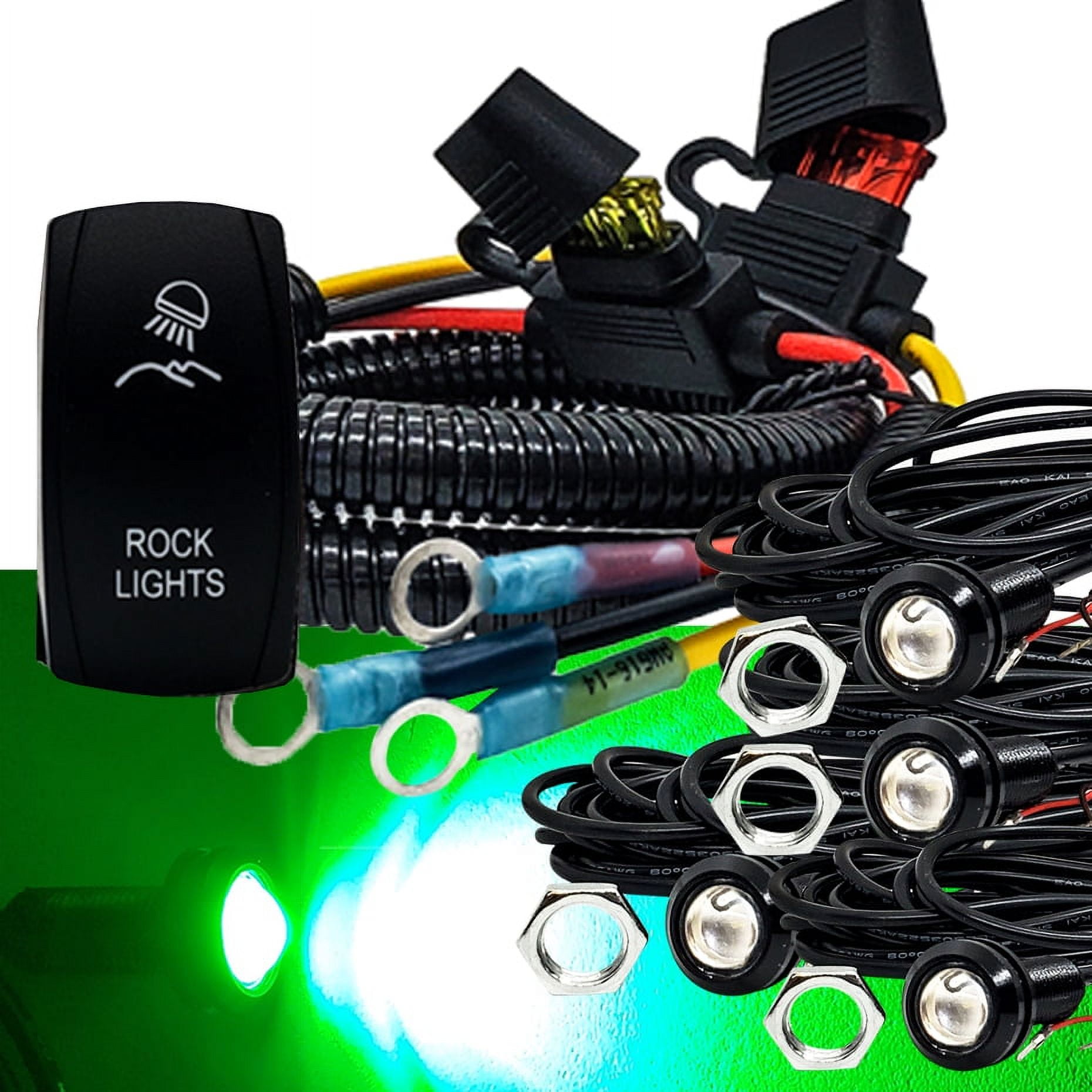 OZ-USA Green LED Rock Light Kit with Plug & Play Power Bus Bar Distribution Block Wire Harness Compatible with 2018-2023 Can-Am Maverick X3 Max RS Turbo RR Sport Trail Defender
