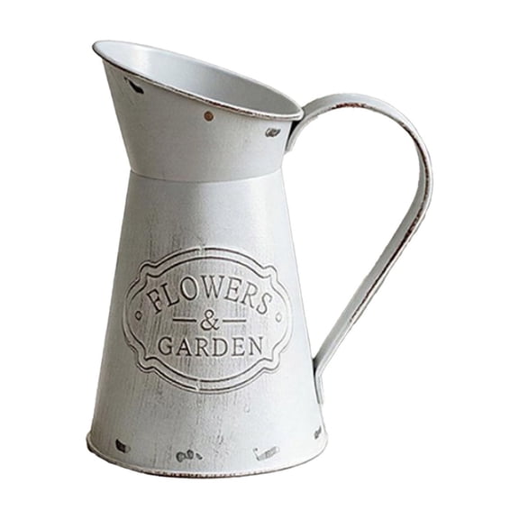Miwamany Nordic Style Iron Milk Can Vase, Retro Metal Flower Pot Decorative Centerpiece, Rustic White Farmhouse Pitcher for Home Kitchen Table Shelf Living Room Dining Hallway Entryway Decor