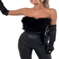 thumbnail image 3 of PENGXIANG Haut Court en Plumes pour Femmes, Haut en Fausse Fourrure à Bretelles Spaghetti, Haut Court Tube, Tenue de Soirée Boîte de Nuit, 3 of 4