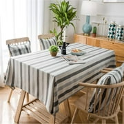 Gououd Striped Cotton And Linen Tablecloth Fresh And Simple Waterproof Table Mat Suitable For Garden Living Room Hotel Tablecloth Rectangle (F 140*220 cm)