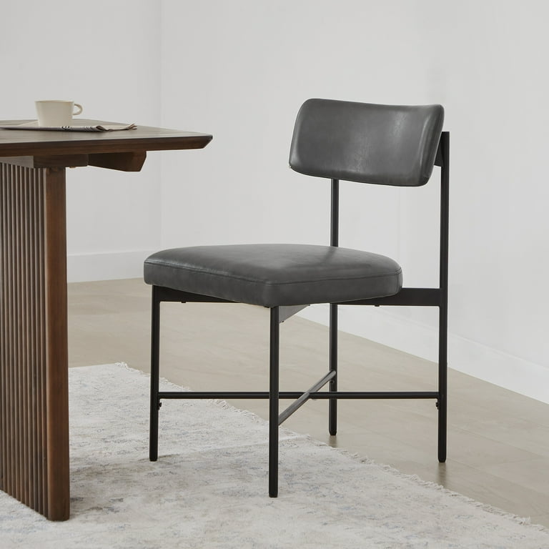 CHITA Mid Century Modern Dining Chairs Set of 2 Faux Leather Kitchen Chair with Upholstered Seat Metal Legs Retro Gray