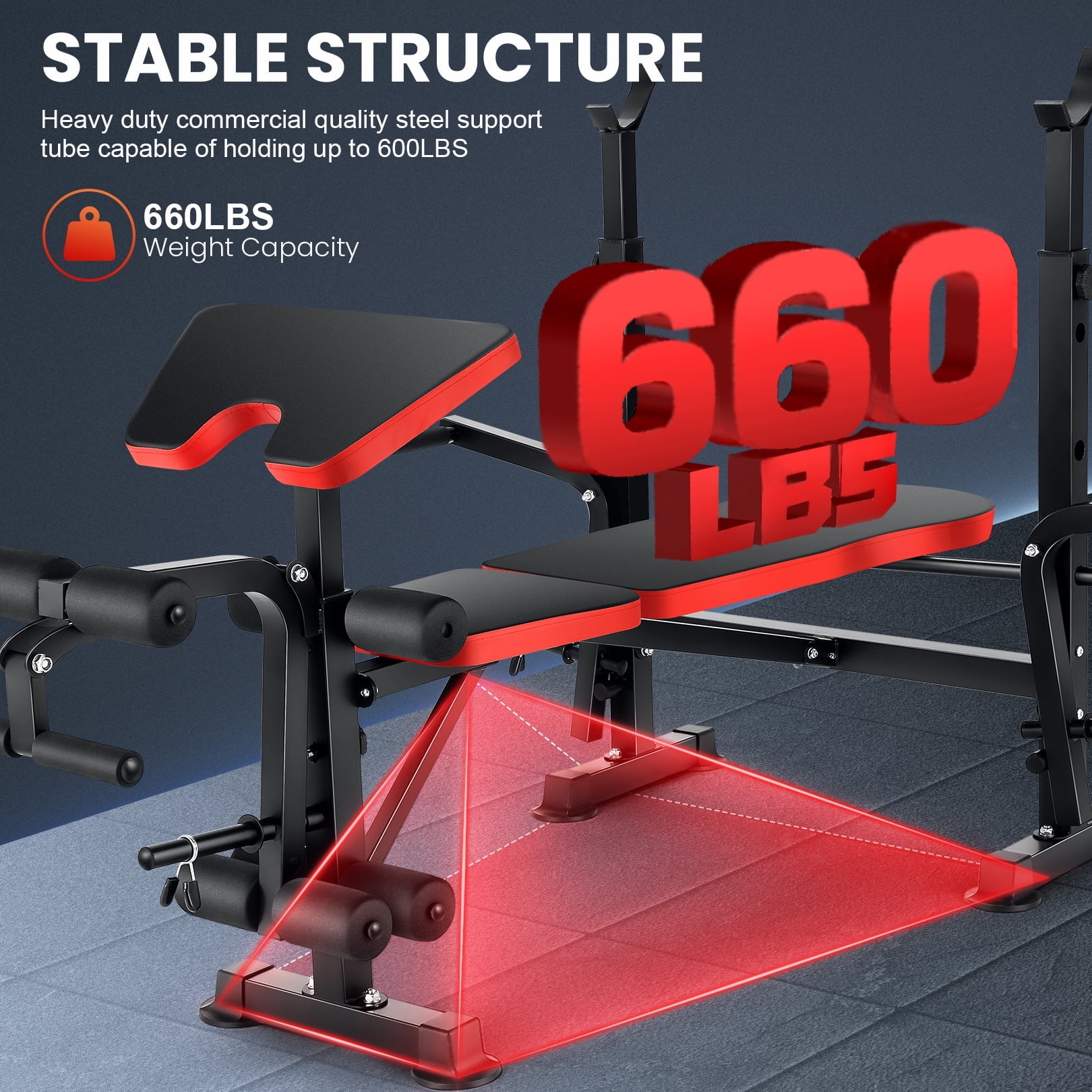 VIBESPARK 6-in-1 Adjustable Weight Bench, 660lbs Foldable Workout Bench Set with Barbell Rack & Leg Developer & Preacher Curl Rack, Multi-Function Strength Training Bench Press Exercise Equipment