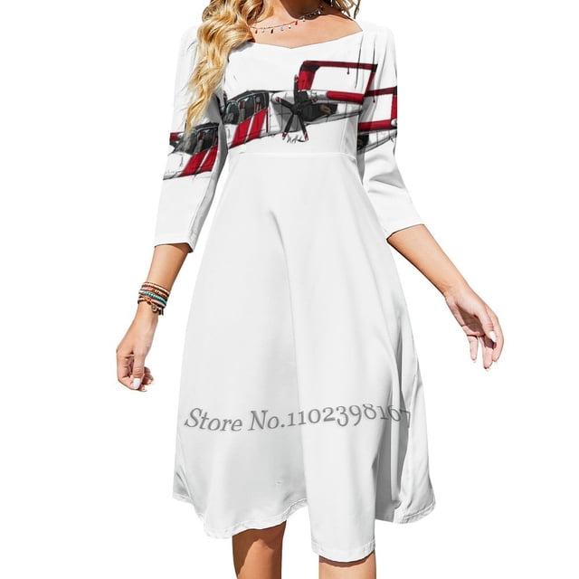 Robe Col Carré Bronco Cal Feu Robe d'Été Douce Femme Élégante Imprimé Col Halter Bronco Grumman Cal Feu Citerne S 2