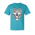 thumbnail image 1 of Wild Bobby, Drawn Tribal Wolf, Animal Lover, Garment-Dyed Washed Look Short Sleeve T-Shirt, Blue Lagoon, Small, 1 of 3