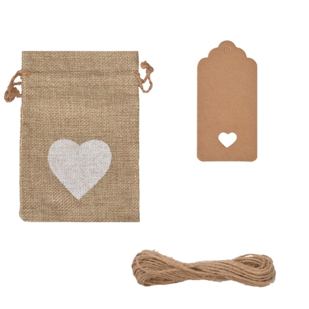 Juego de 25 bolsas de lino con forma de corazón para regalo de boda, embalaje para guardar joyas