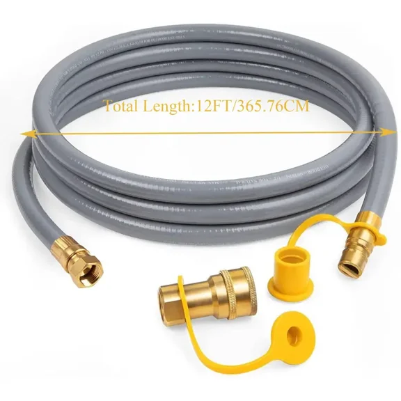 Flngr 12FT 3/8-inch ID Natural Gas Grill Hose with Quick Connect Propane Gas Hose Assembly for Low Pressure Appliance -3/8 Female Pipe Thread x 3/8 Male Flare Quick Disconnect