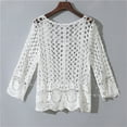 thumbnail image 3 of QueMer Long Sleeve Hollow Crochet Floral Sweater, (Women’s), 3 of 14