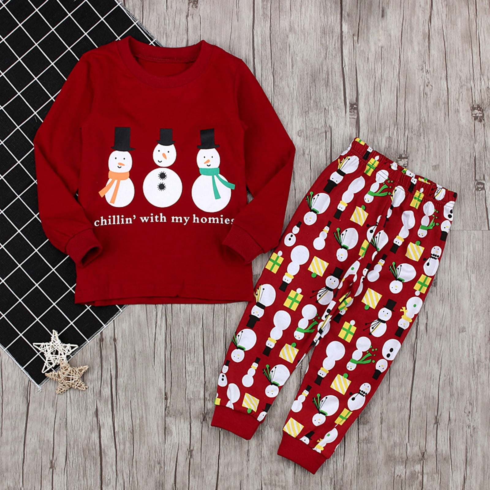 Pyjama De Noël Pour Enfants - Manches Longues, Motif Bonhomme De Neige, Garçon/fille, 2-10 Ans - 4