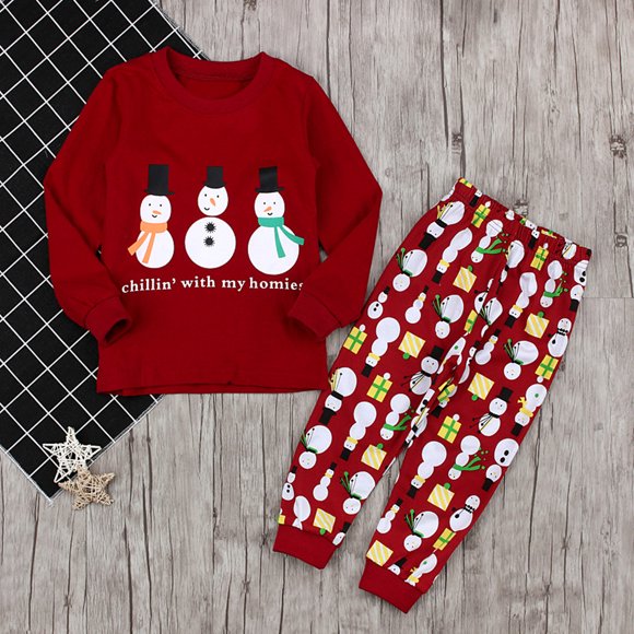 AJIWYH Pjs for Boys,Toddler Kids Baby Boys Girls PJ's Pajamas Christmas Snowman Sleepwear T-shirt Pants Outfits Clothes Set Toddler Pajamas Red,3-4 Years