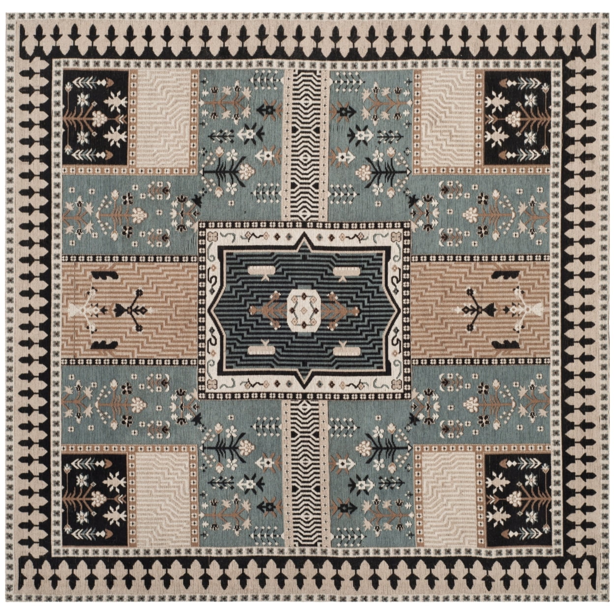 SAFAVIEH Classic Vintage Seanna Geometric Bordered Cotton Area Rug, Slate/Beige, 3' x 5'