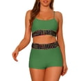 thumbnail image 1 of Conjuntos de bikini de color contrastante para mujer de 2 piezas, traje de baño de cintura alta con escote redondo, color verde ejército grande, 1 of 5