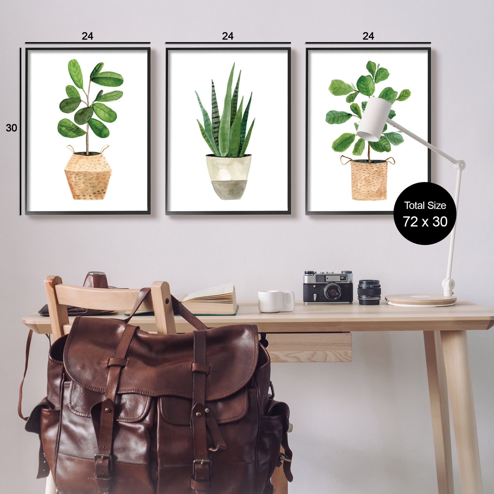 Stupell Minimal Potted Plants Botanicals Botanical & Floral Painting Black Framed Art Print Wall Art, Set of 3