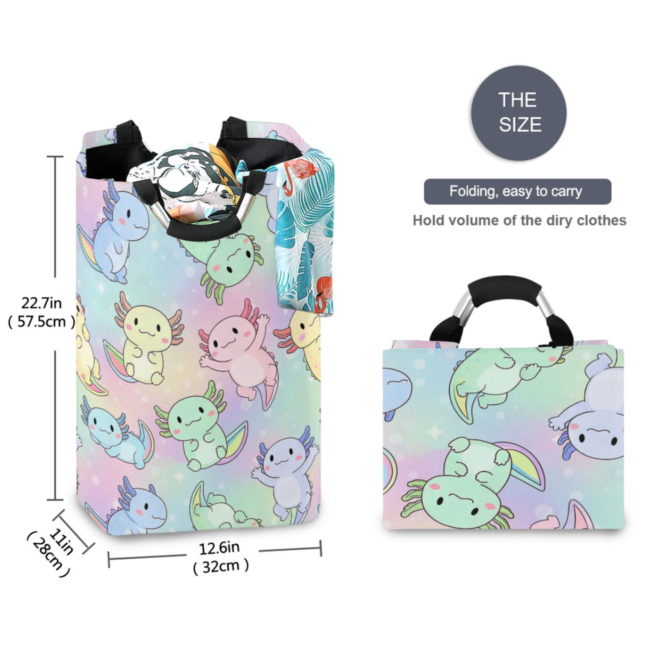 Ryvnso Gradient Axolotls Pattern Large Storage Basket with Handles Collapsible Organizer Bin Laundry Hamper