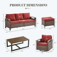 thumbnail image 3 of Opohoro 6-Piece Outdoor Conversation Set with Patio Sofa, Coffee Table, Ottomans and Swivel Rocking Chairs, Red, 3 of 12