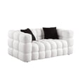 thumbnail image 5 of Boucle Loveseat Sofa with 2 Pillows, Modern Comfy 2 Seater Sofa Couch with Square Arms, Leisure Marshmallow Sofa for Living Room, Bedroom, Office, Apartment, White, 5 of 9