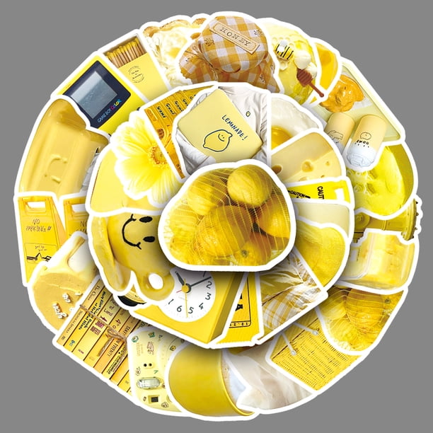 50 pegatinas de estilo amarillo surtido: calcomanías creativas DIY para fundas de teléfonos, tazas de viaje, botellas de agua, computadoras portátiles y equipaje