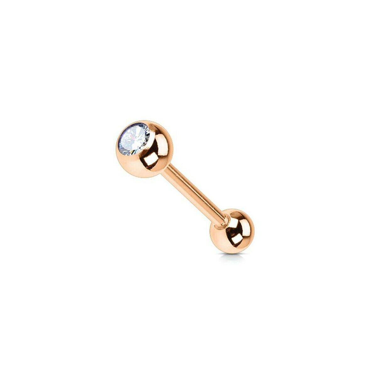 Gold Tongue Ring Barbell With Gem Barbell Jewelry 14g 5/8" 