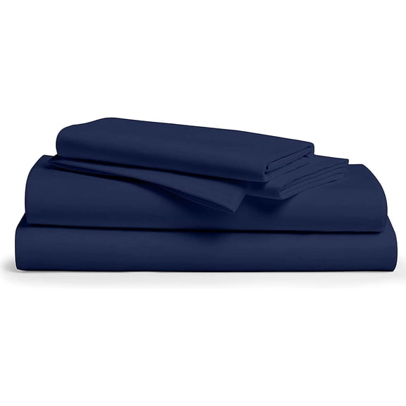 100% Cotton Knit Jersey 3 PC Twin XL Bed Sheet Set (1 fitted sheet and 2 pillow cases) -Twin Extra Long, 15" Deep Pocket, 39" x 80" Great for Dorm, Hospital and Split King Beds (Navy Blue, Twin XL)
