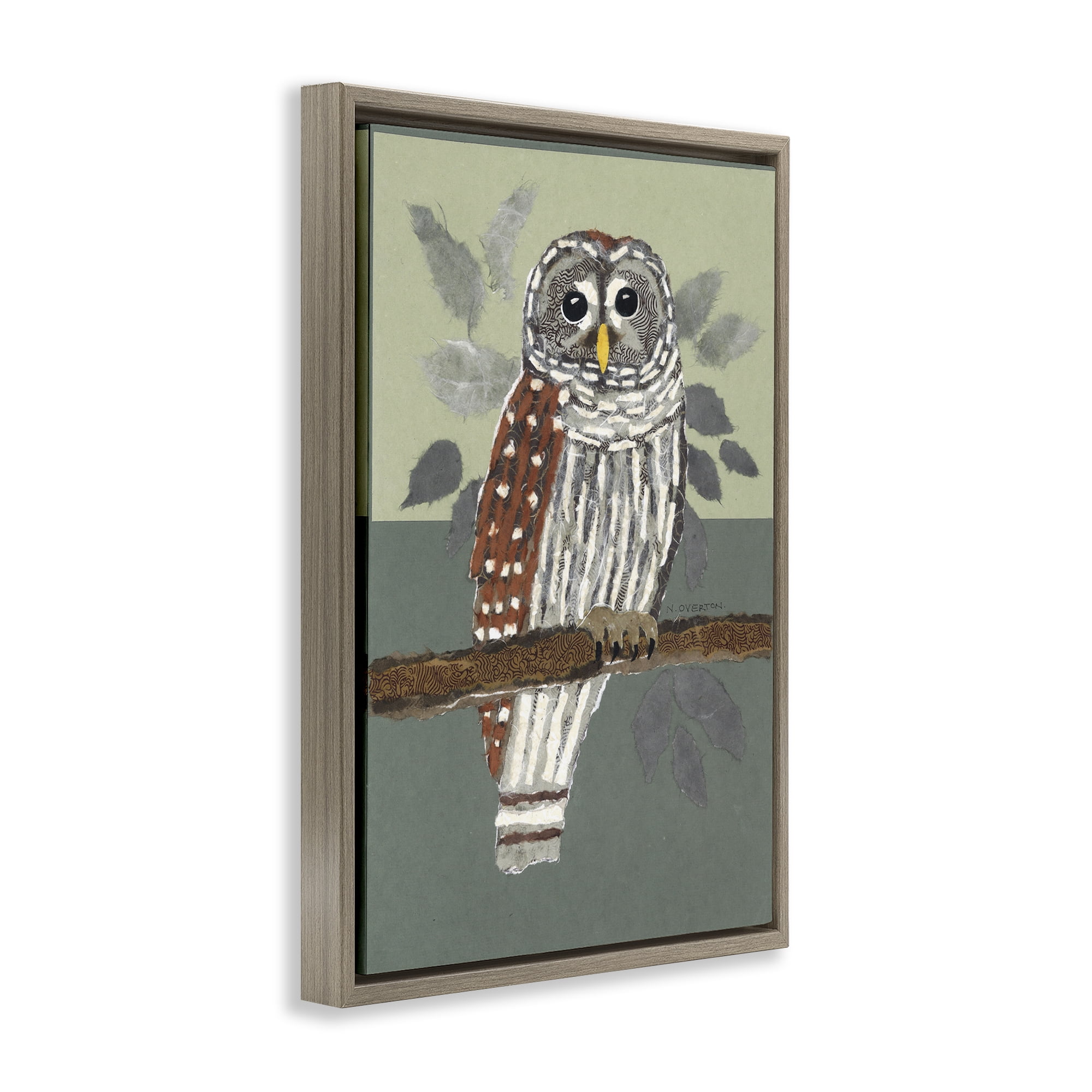 Stupell Industries Owl Perched Tree Branch Animals & Insects Painting Brown Floater Framed Canvas Art Print Wall Art, 21 x 31