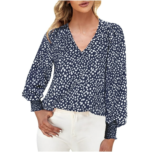 Pompotops Haut Mode Femme Ample Imprimé Col en V Manches Longues Liquidation