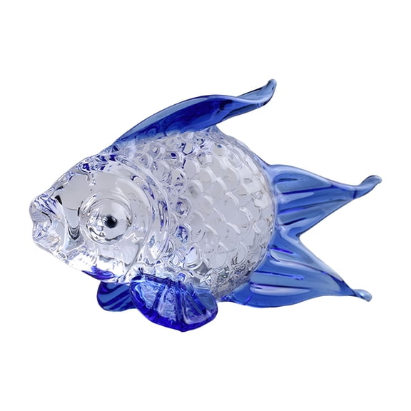 XIBUFE 2026 New Hand Blown Glass Goldfish Figurine Decor Ornaments Collectible Miniature Animal Sculpture Handmade Craft for Home Entrance Study Living Room Blue