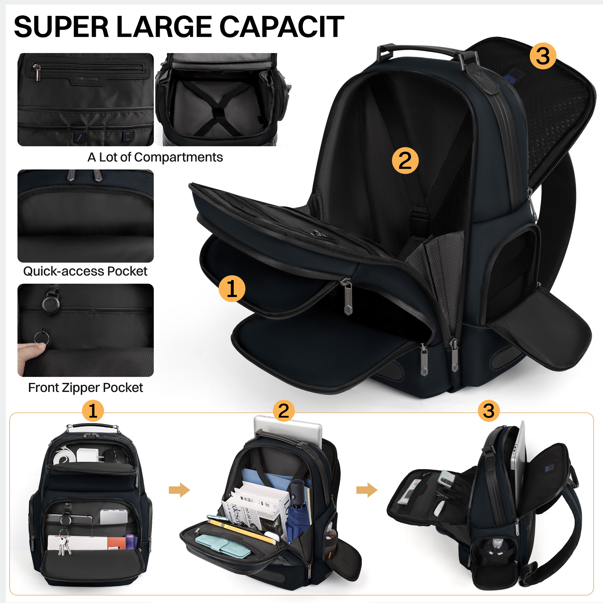 Laptop Backpack for Men Carry On Business Travel Backpack Large Casual Work Daypack Computer Bag Fits 15.6" Laptop, Blue, B00492