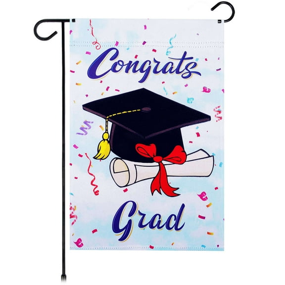 G128 Happy Graduation Congrats Cap Garden Flag 12x18 In Double Sided Graduation Yard Garden Lawn Decoration