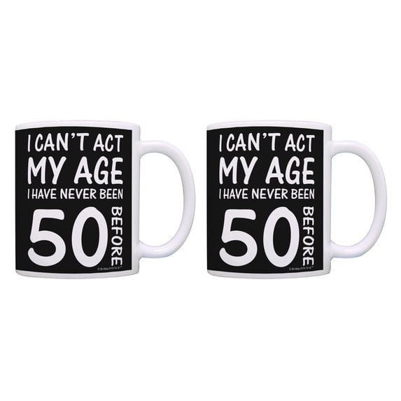 ThisWear 50th Birthday Gifts for All Can't Act My Age Never Been 50 11 ounce 2 Pack Coffee Mugs Black