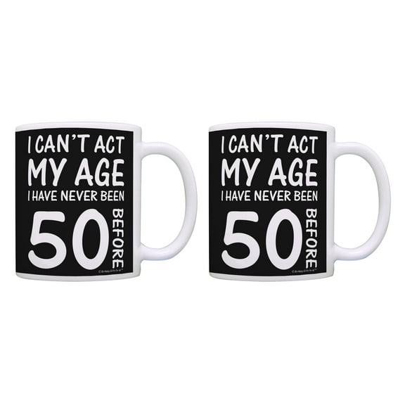 ThisWear 50th Birthday Gifts for All Can't Act My Age Never Been 50 11 ounce 2 Pack Coffee Mugs Black