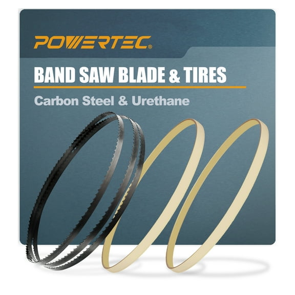 POWERTEC 93-1/2 Inch Bandsaw Blades with 14 Inch Band Saw Tires, 1/4" x 6 TPI Band Saw Blades 1PK with 14" x 1" x 0.95" Bandsaw Tires 2PK, Band Saw Accessories for JET, Grizzly and Powermatic (13703)