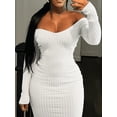 thumbnail image 2 of LW-vestidos Midi de manga larga con cuello en V para mujer, vestido básico de punto acanalado con escote en V profundo, vestido ajustado informal Sexy para otoño 2023, 2 of 6