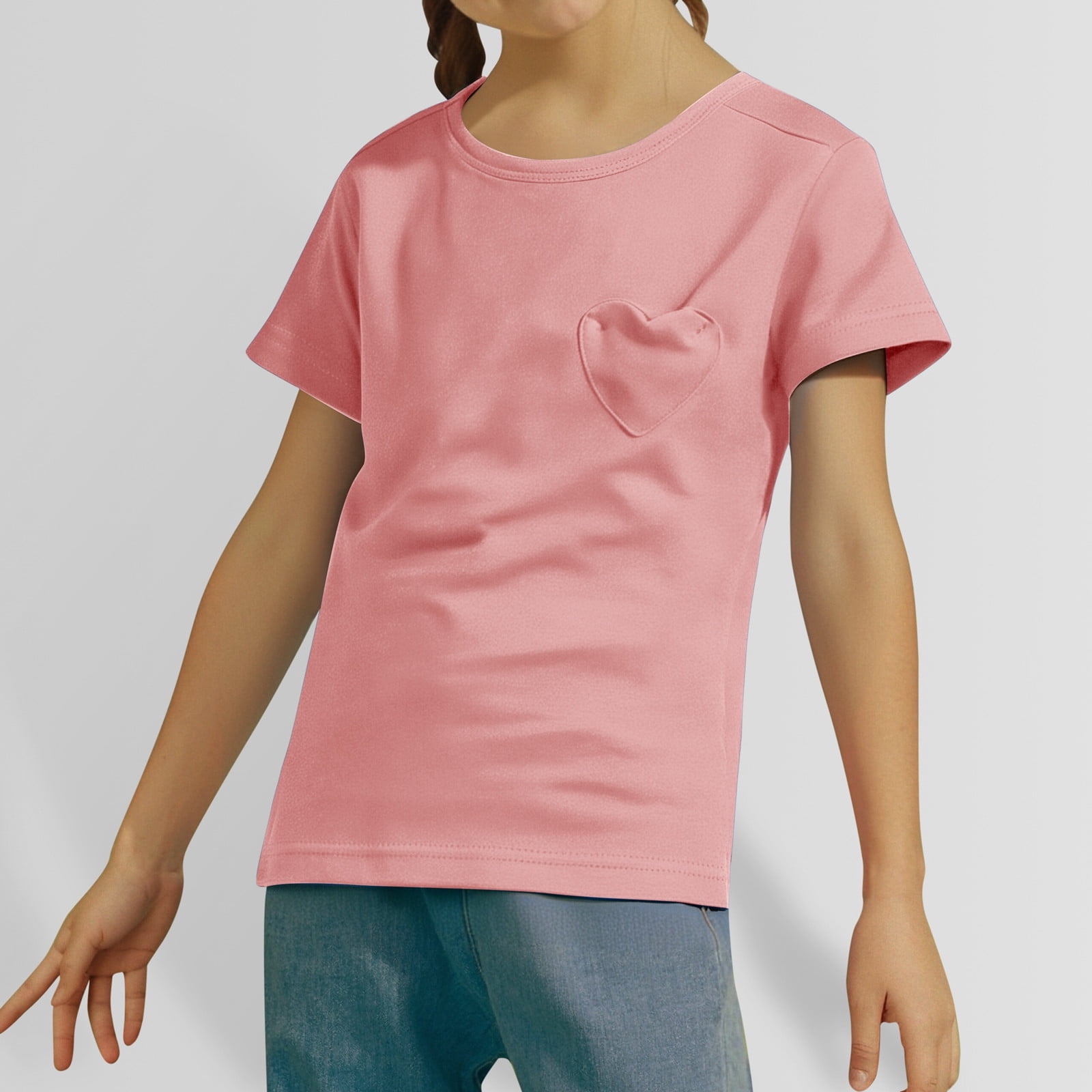 【CERRIC】POCKET GIRL ROUND TOP (2COLORS) Girls Toddler Kids Soft Summer Solid Color Round Neck Heart