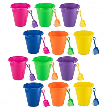 1 Dozen Beach Pails and Shovels - 5 inch, assorted colors 4E's Novelty