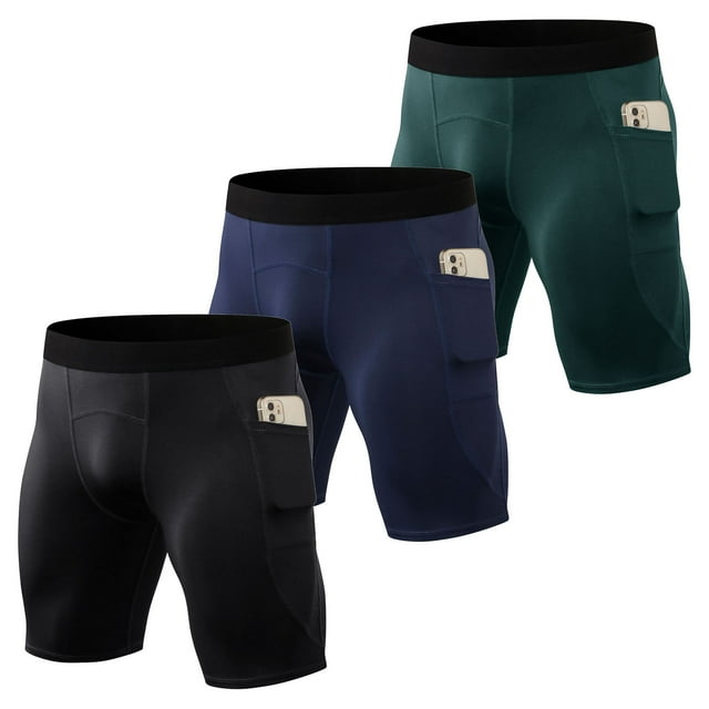 Pack de 3 pares de pantalones cortos deportivos para hombre con bolsillos laterales de secado rápido