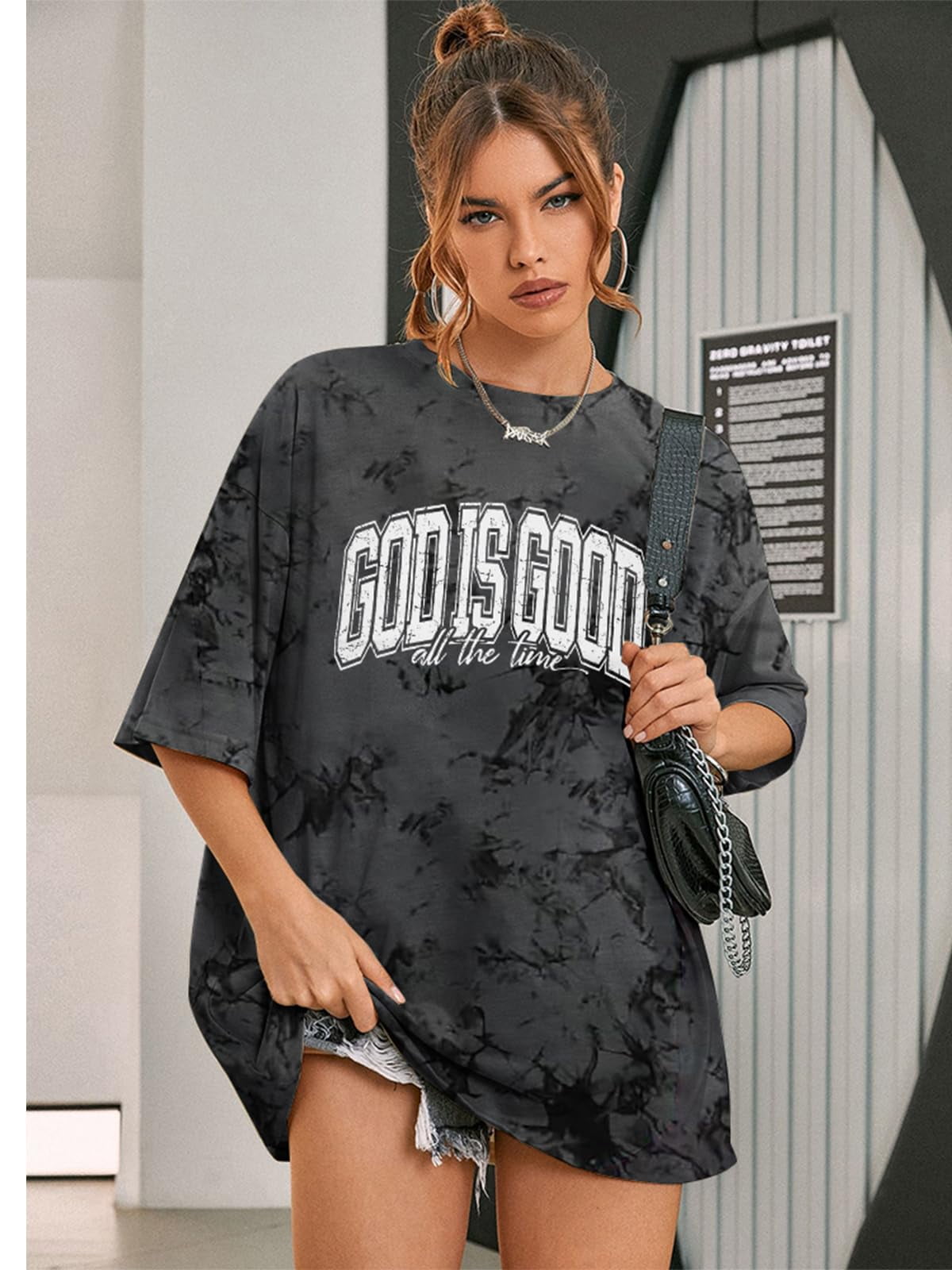 MOUSYA God Is Good Shirt Christian Shirts for Women Oversized Jesus Religious Gift Tops Bible Verse Inspirational Tee