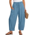 thumbnail image 2 of Dwellite Women's Linen Wide Leg Pants Summer Casual Loose Beach Vacation Baggy Palazzo Pant with Pockets Light Blue M, 2 of 6
